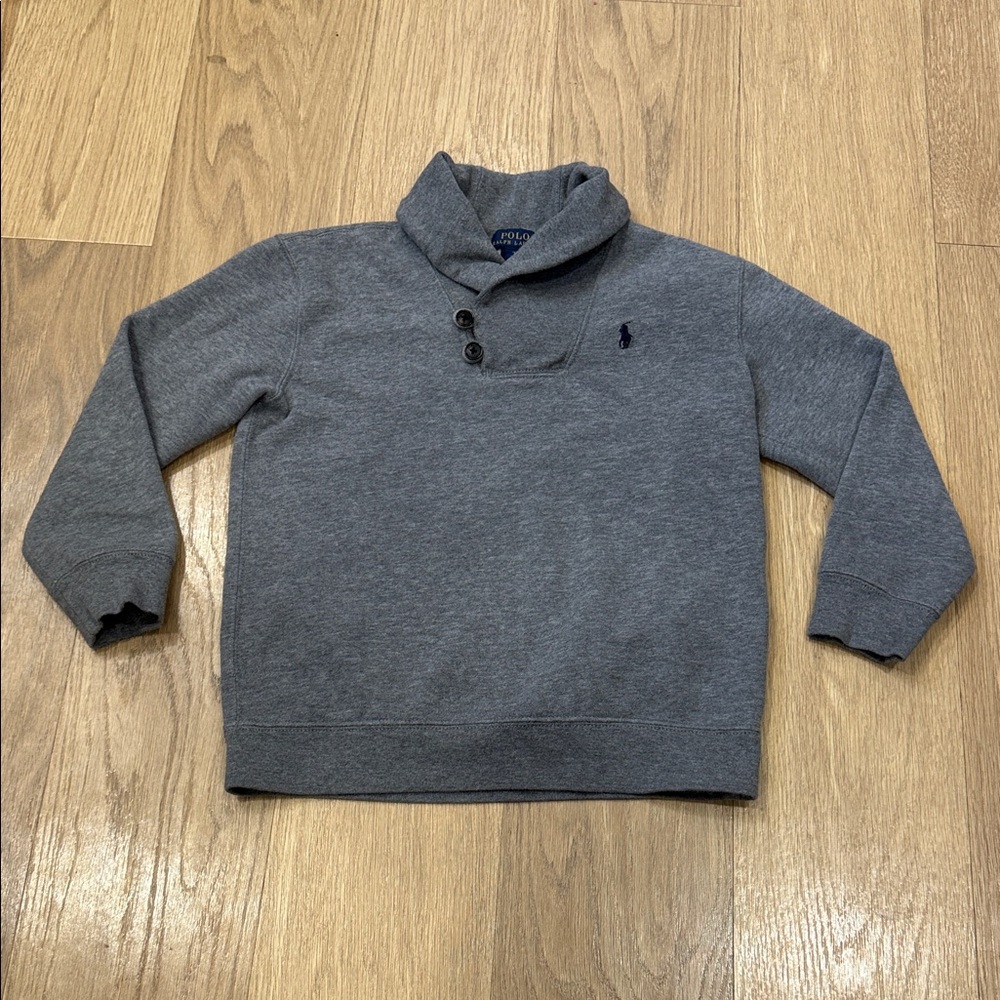 Polo Ralph Lauren Grey Shawl Collar Pullover Sweatshirt w/ Logo Size 7
